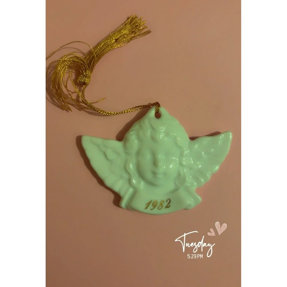 Vintage White Porcelain Cherub Angel Head & Wings 1982 Ornament by Avon Japan